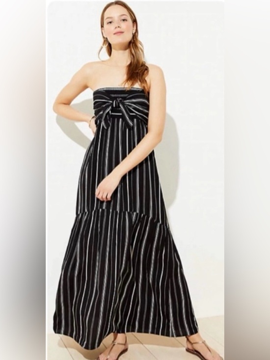 LOFT Dresses & Skirts - LOFT Black and White Striped Maxi Dress with Front Tie